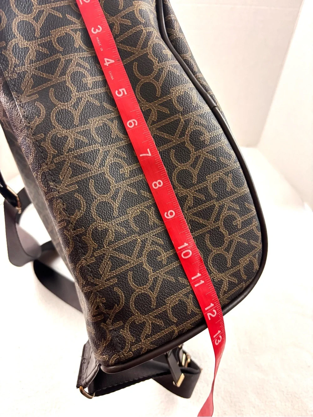 Calvin‎ Klein Elaine Signature Brown Monogram Key Item Flap Large Backpack